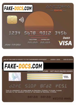 Cyprus Ancoria bank visa credit card template in PSD format, fully editable