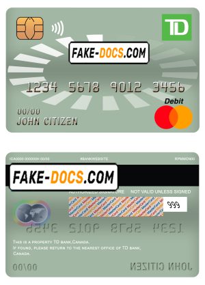 Canada TD bank mastercard debit card template in PSD format, fully editable