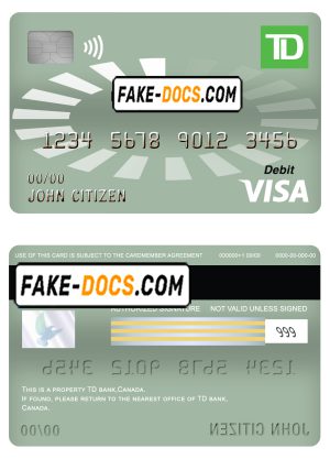 Canada TD bank visa debit card template in PSD format, fully editable