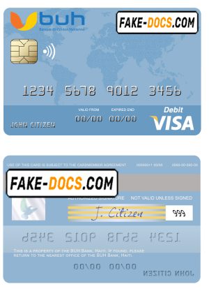 Haiti BUH Bank visa card template in PSD format, fully editable