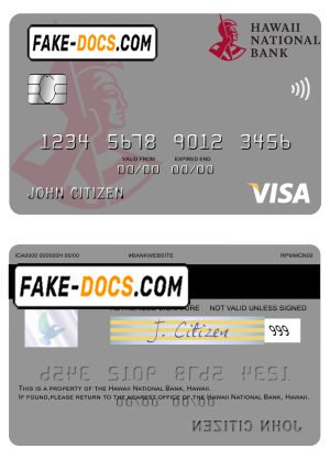 Hawaii National Bank visa card template in PSD format, fully editable