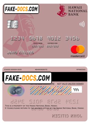 Hawaii National Bank mastercard template in PSD format, fully editable