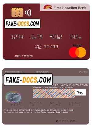 Hawaii First Hawaiian Bank mastercard template in PSD format, fully editable