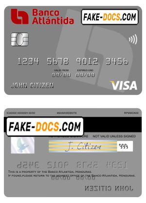 Honduras Banco Atlantida visa card template in PSD format, fully editable