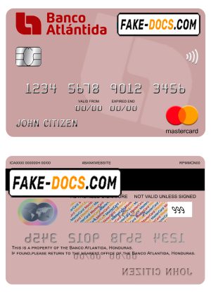 Honduras Banco Atlantida mastercard template in PSD format, fully editable