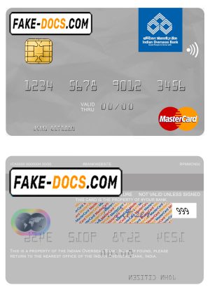 India Indian Overseas Bank mastercard template in PSD format, fully editable