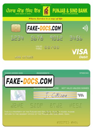 India Punjab and Sind Bank visa card template in PSD format, fully editable
