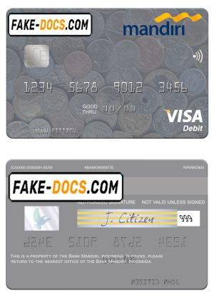 Indonesia Bank Mandiri visa card template in PSD format, fully editable Indonesia Bank Mandiri visa card template in PSD format, fully editable