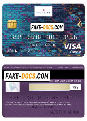 Liechtenstein Neue bank visa classic card, fully editable template in PSD format