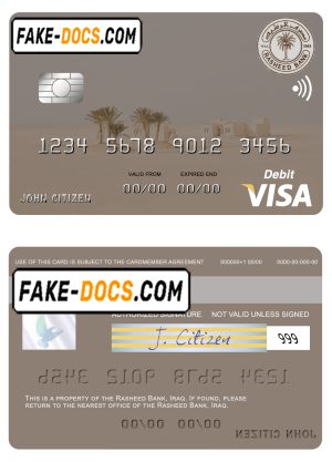Iraq Rasheed Bank visa card template in PSD format, fully editable Iraq Rasheed Bank visa card template in PSD format, fully editable