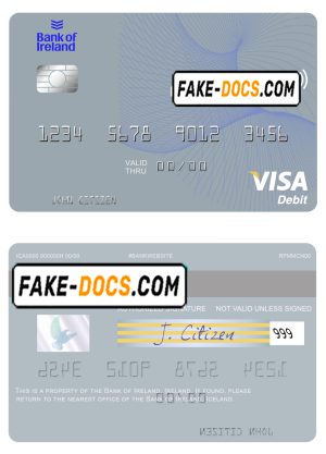 Ireland Bank of Ireland visa card template in PSD format, fully editable Ireland Bank of Ireland visa card template in PSD format, fully editable
