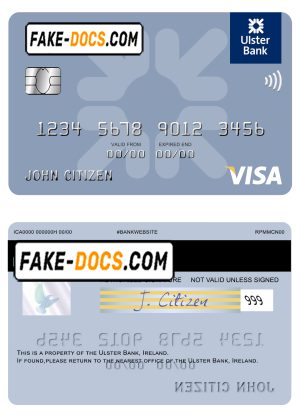 Ireland Ulster Bank Ireland visa card template in PSD format, fully editable Ireland Ulster Bank Ireland visa card template in PSD format, fully editable