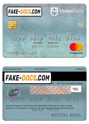 Liechtenstein Union bank mastercard, fully editable template in PSD format