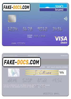 Israel Bank Leumi visa card template in PSD format, fully editable Israel Bank Leumi visa card template in PSD format, fully editable