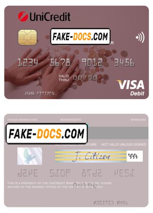 Italy UniCredit Bank visa card fully editable template in PSD format Italy UniCredit Bank visa card fully editable template in PSD format