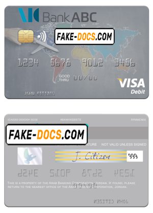 Jordan Arab Banking Corporation (ABC) visa card fully editable template in PSD format Jordan Arab Banking Corporation (ABC) visa card fully editable template in PSD format