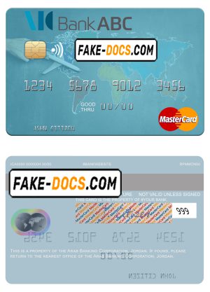 Jordan Arab Banking Corporation (ABC) mastercard fully editable template in PSD format Jordan Arab Banking Corporation (ABC) mastercard fully editable template in PSD format