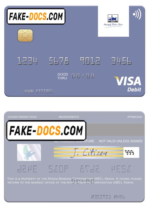 Africa Banking Corporation (ABC) Kenya visa card fully editable template in PSD format