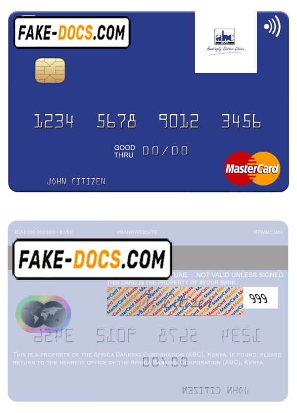 Africa Banking Corporation (ABC) Kenya mastercard fully editable template in PSD format