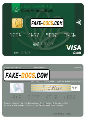 Jordan Cairo Amman Bank visa card fully editable template in PSD format Jordan Cairo Amman Bank visa card fully editable template in PSD format