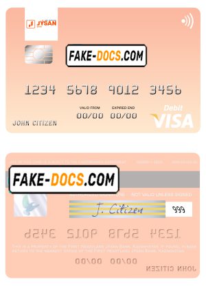 Kazakhstan First Heartland Jýsan Bank visa card fully editable template in PSD format Kazakhstan First Heartland Jýsan Bank visa card fully editable template in PSD format