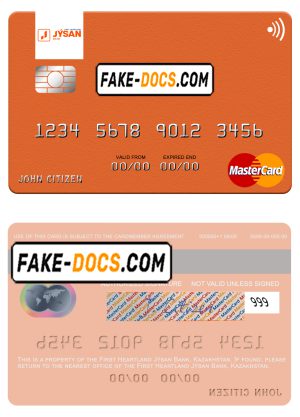 Kazakhstan First Heartland Jýsan Bank mastercard fully editable template in PSD format Kazakhstan First Heartland Jýsan Bank mastercard fully editable template in PSD format