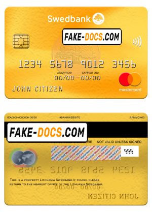 Lithuania Swedbank mastercard, fully editable template in PSD format Lithuania Swedbank mastercard, fully editable template in PSD format