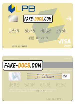 Latvia LPB Bank visa card fully editable template in PSD format Latvia LPB Bank visa card fully editable template in PSD format