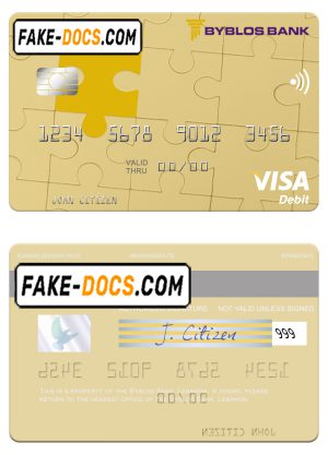 Lebanon Byblos Bank visa card fully editable template in PSD format Lebanon Byblos Bank visa card fully editable template in PSD format