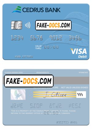 Lebanon Cedrus Bank visa card fully editable template in PSD format Lebanon Cedrus Bank visa card fully editable template in PSD format