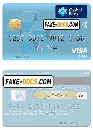 Liberia Global Bank visa card fully editable template in PSD format