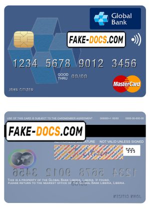 Liberia Global Bank mastercard fully editable credit card template in PSD format