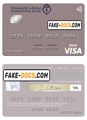Libya Jumhouria Bank visa card fully editable template in PSD format