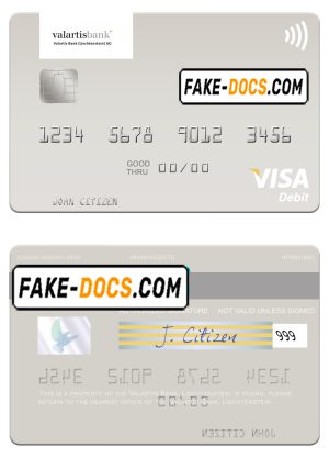 Liechtenstein Valartis Bank visa card fully editable template in PSD format