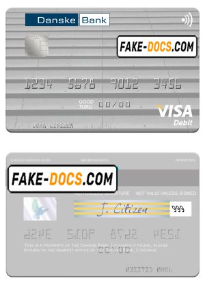 Lithuania Danske Bank visa card fully editable template in PSD format Lithuania Danske Bank visa card fully editable template in PSD format
