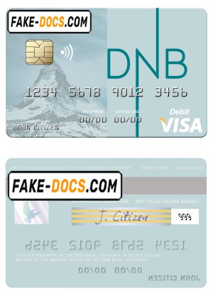 Lithuania DNB Bank visa card fully editable template in PSD format Lithuania DNB Bank visa card fully editable template in PSD format