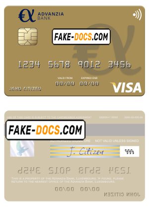 Luxembourg Advanzia Bank visa credit card template in PSD format, fully editable Luxembourg Advanzia Bank visa credit card template in PSD format, fully editable