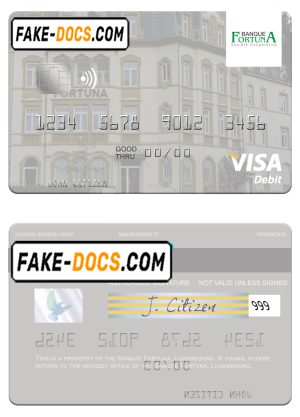 Luxembourg Banque Fortuna visa credit card template in PSD format Luxembourg Banque Fortuna visa credit card template in PSD format