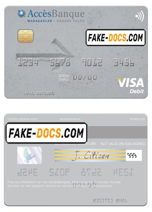 Madagascar AccèsBanque visa card fully editable template in PSD format Madagascar AccèsBanque visa card fully editable template in PSD format