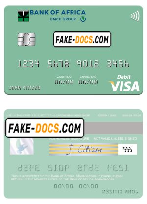 Madagascar Bank of Africa visa credit card template in PSD format Madagascar Bank of Africa visa credit card template in PSD format