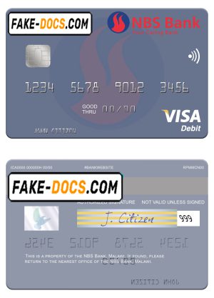 Malawi NBS Bank visa card fully editable template in PSD format Malawi NBS Bank visa card fully editable template in PSD format