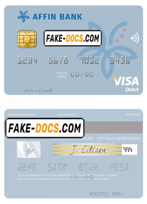Malaysia Affin Bank visa card fully editable template in PSD format
