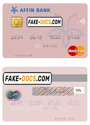 Malaysia Affin bank mastercard credit card template in PSD format