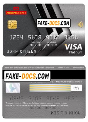 Malaysia AmBank Islamic bank visa platinum card, fully editable template in PSD format