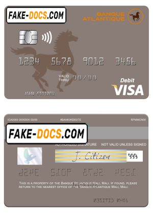 Mali Banque Atlantique visa credit card template in PSD format