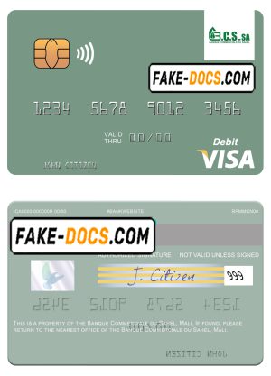 Mali Banque Commerciale du Sahel visa card fully editable template in PSD format Mali Banque Commerciale du Sahel visa card fully editable template in PSD format