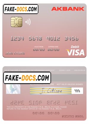 Malta Akbank T.A.Ş. visa credit card fully editable template in PSD format Malta Akbank T.A.Ş. visa credit card fully editable template in PSD format