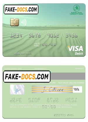 Mauritania Chinguitty Bank visa card fully editable template in PSD format Mauritania Chinguitty Bank visa card fully editable template in PSD format