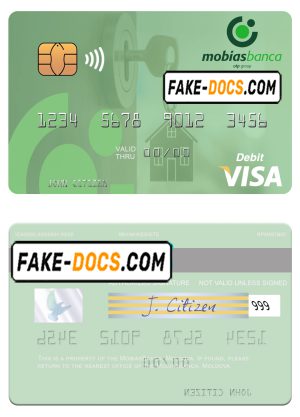 Moldova MobiasBanca visa debit card, fully editable template in PSD format Moldova MobiasBanca visa debit card, fully editable template in PSD format