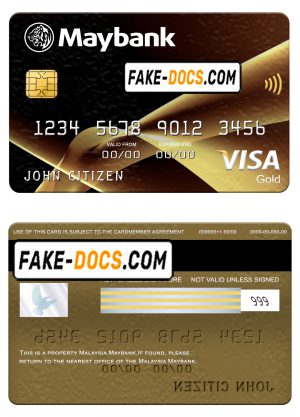 Malaysia Maybank visa gold card, fully editable template in PSD format